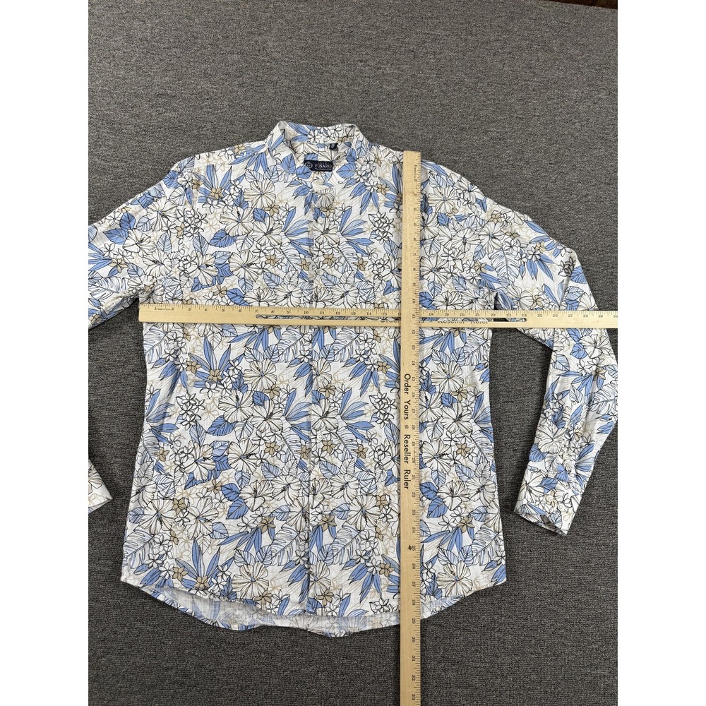 Luigi Fusaro Shirt Mens Large Blue Tan Floral Long Sleeve Linen Cotton Button Up - Picture 4 of 9